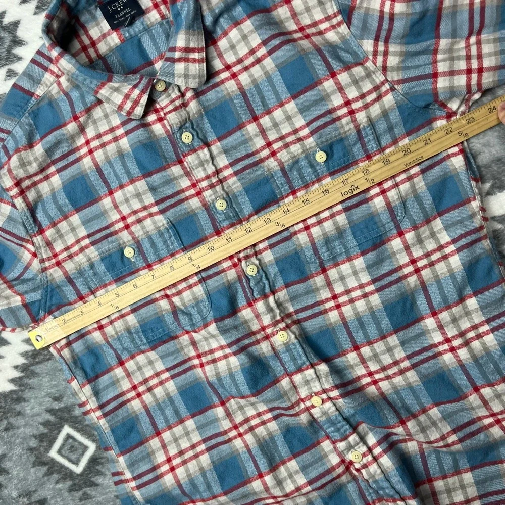 J Crew Flannel Slim Fit Plaid Shirt Blue Red XL Mens Long Sleeve 92937 FA15